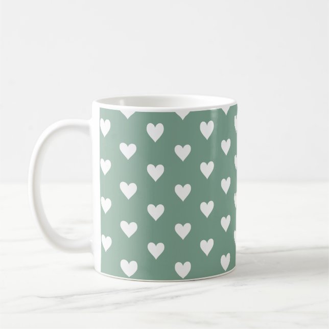 Mug Sage Green Heart Pattern (Gauche)