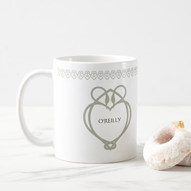 Mug Sage Green Irish Celtic Swan Love Knot Nom de fami (Avec donut)