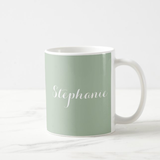 Mug Sage Green Nom Moderne Élégant Monogramme Boho (Droite)