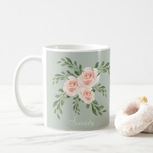 Mug Sage Vert Blush Sérénité Typographie Aquarelle