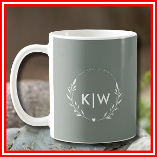 Mug Sage vert et blanc   Monogramme des initiales mode