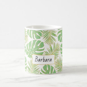 Mug Sage vert et or feuilles tropicaux et nom
