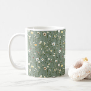 Mug Sage Vert Jaune Blanc Boho Fleur sauvage Floral