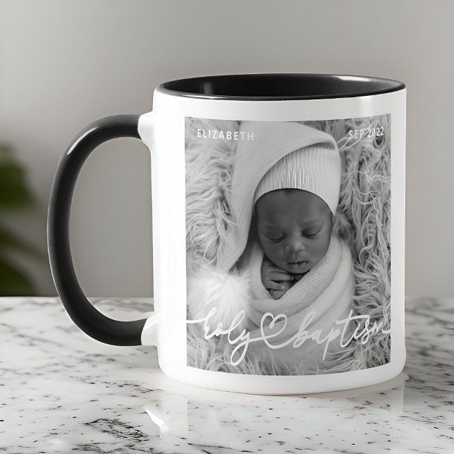 Mug Saint-Baptême Moderne Élégant Coeur Chic Photo béb (Créateur téléchargé)