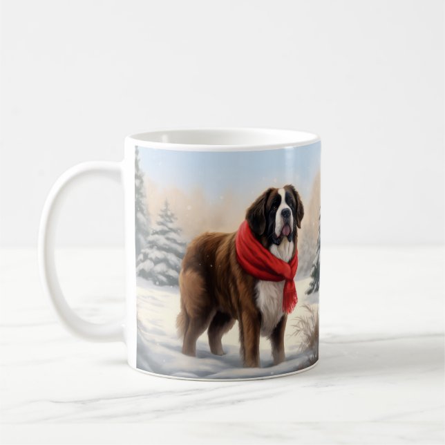 Mug Saint Bernard Chien à Noël de neige (Gauche)