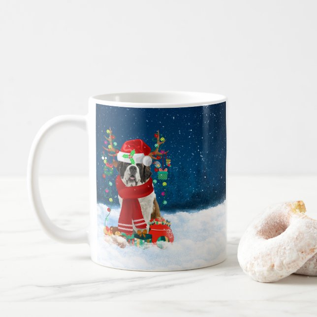 Mug Saint Bernard chien avec cadeaux de Noël Jeter Pil (Avec donut)
