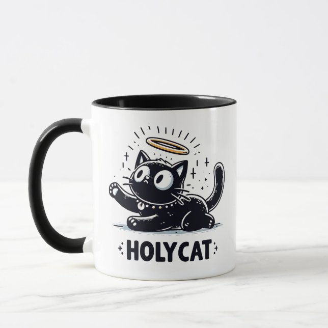 Mug Saint Chat - Chat noir ailé avec Halo Cute (Gauche)