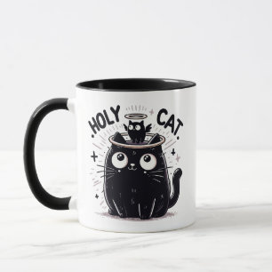 Mug Saint Chat - Chat noir regarder Angel Chat Drôle
