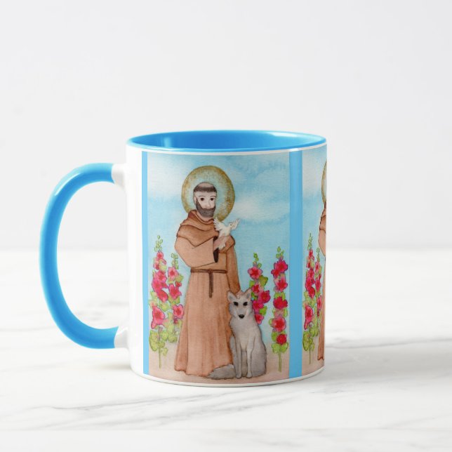 Mug Saint François d'Assise avec Coyote Aquarelle Cade (Gauche)
