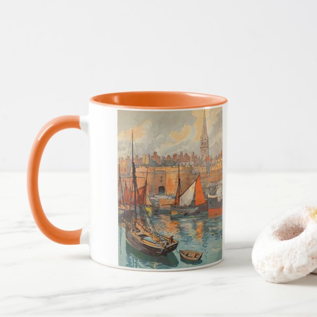 Mug Saint Malo, France, Art de l'affiche de voyage vin (Avec donut)