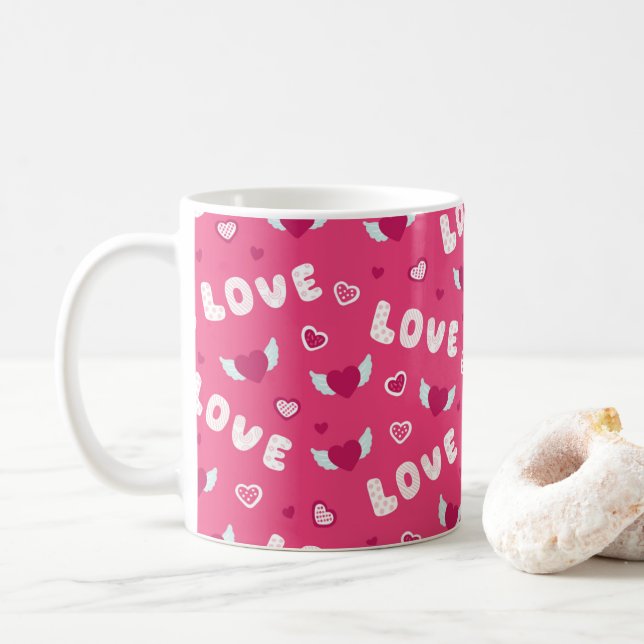 Mug Saint Valentin Amour Coeurs Rose Rouge Motif (Avec donut)