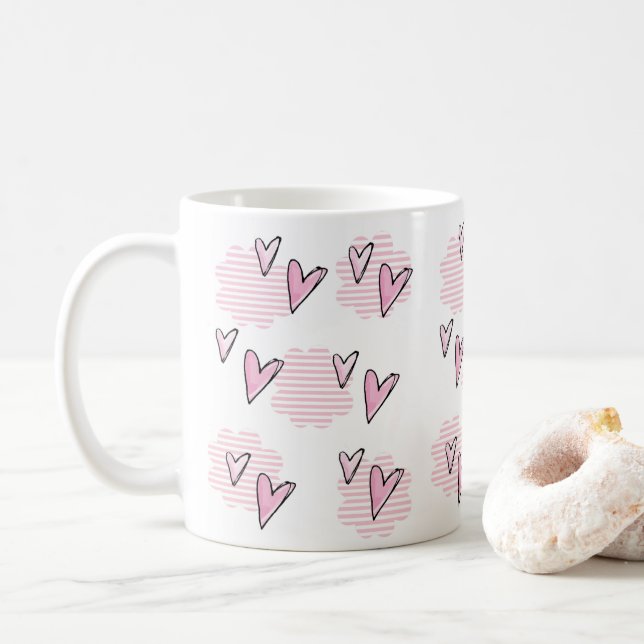 Mug Saint-Valentin aux coeurs roses (Avec donut)