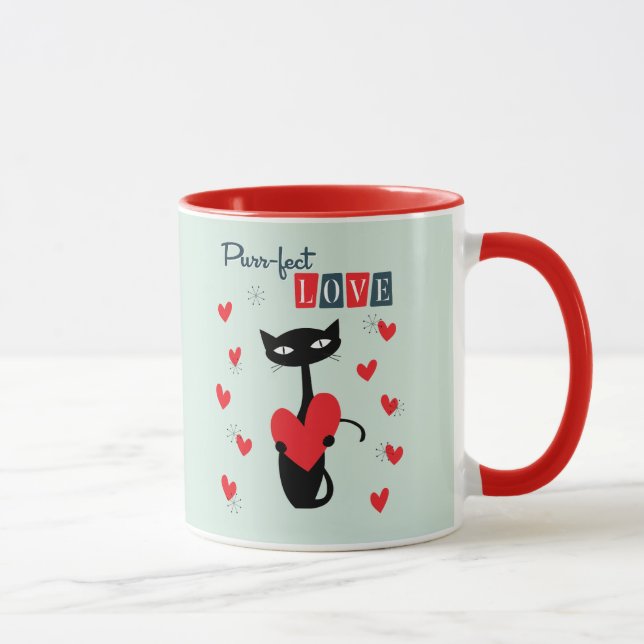 Mug Saint-Valentin Chat Rétro Milieu de Siècle (Droite)