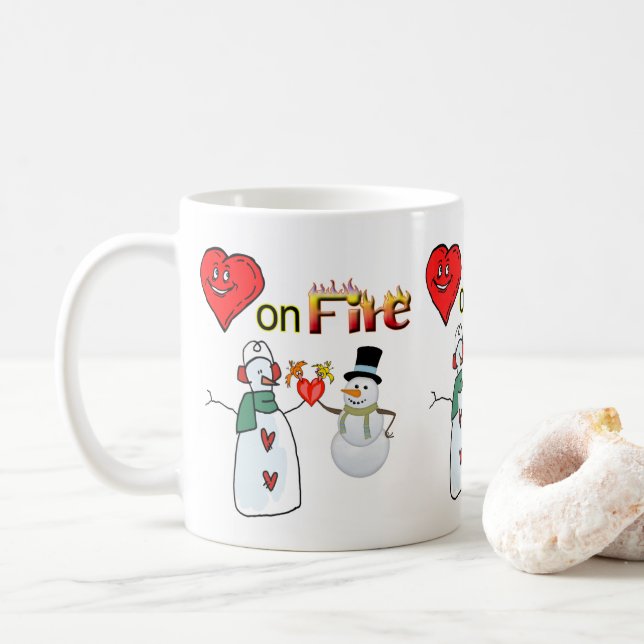 Mug Saint Valentin Coeurs Coeur Feu de neige Snowman (Avec donut)