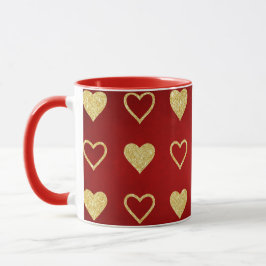 Mug Saint Valentin Coeurs d'or de luxe rouge