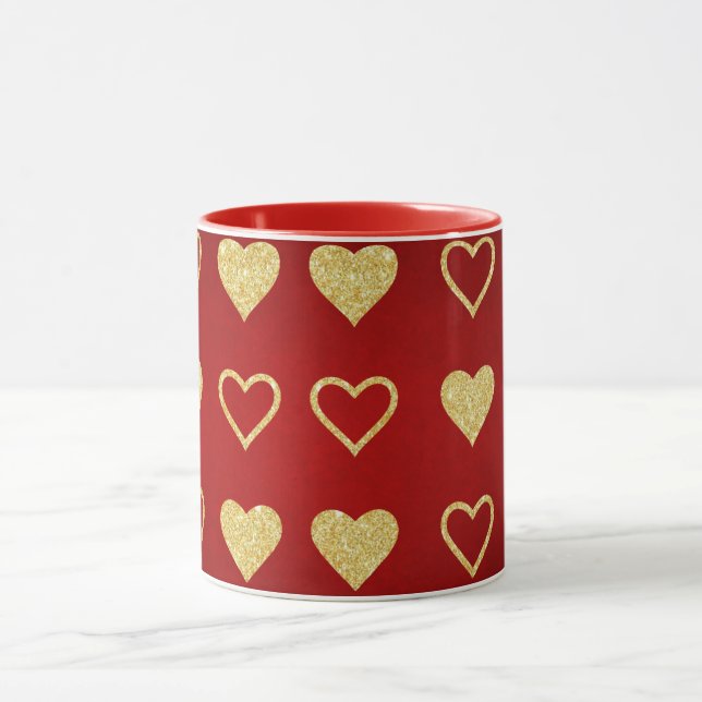 Mug Saint Valentin Coeurs d'or de luxe rouge (Centre)