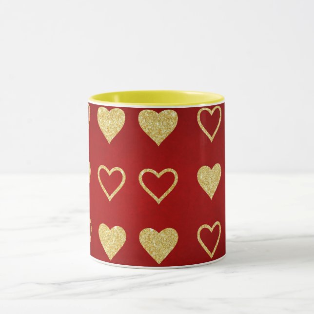 Mug Saint Valentin Coeurs d'or de luxe rouge (Centre)