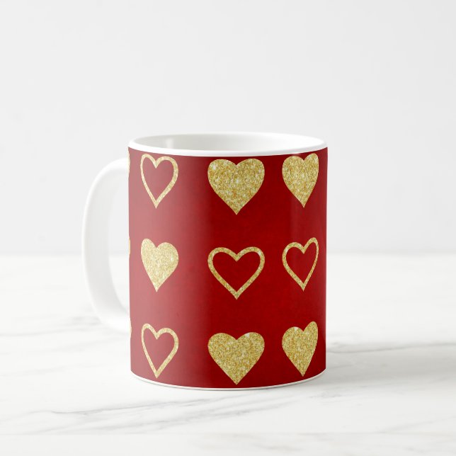 Mug Saint Valentin Coeurs d'or de luxe rouge (Devant gauche)