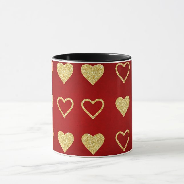 Mug Saint Valentin Coeurs d'or de luxe rouge (Centre)