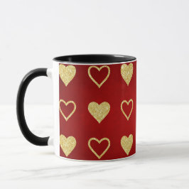 Mug Saint Valentin Coeurs d'or de luxe rouge