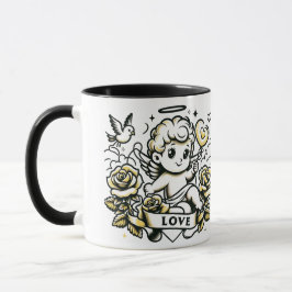 Mug Saint Valentin cupide aux roses jaunes et colombe