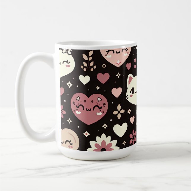 Mug Saint Valentin Kawaii Chats Coeurs Motif (Gauche)