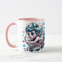 Mug Saint Valentin mignon rose turquoise cupide