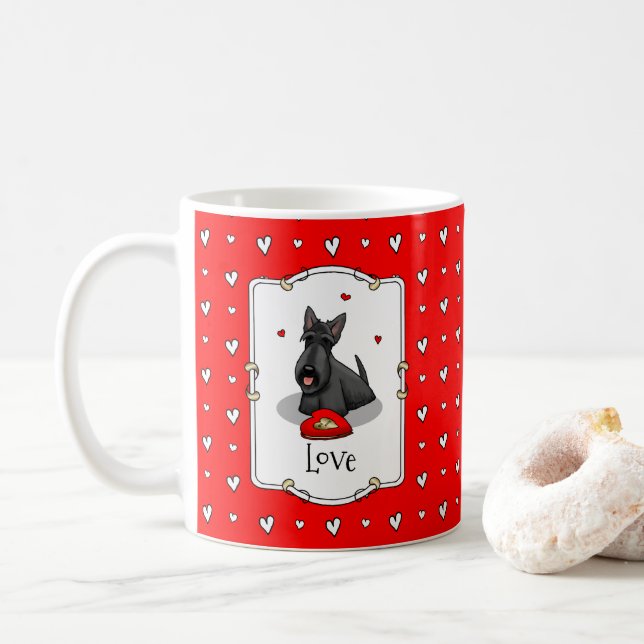 Mug Saint-Valentin (rouge) Chien écossais (noir) migno (Avec donut)