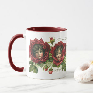 Mug Saint-Valentin vintage, visages victoriens dans le