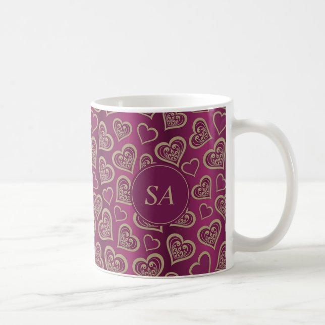 Mug Saint Valentin Violet dans les Coeurs Brown (Droite)