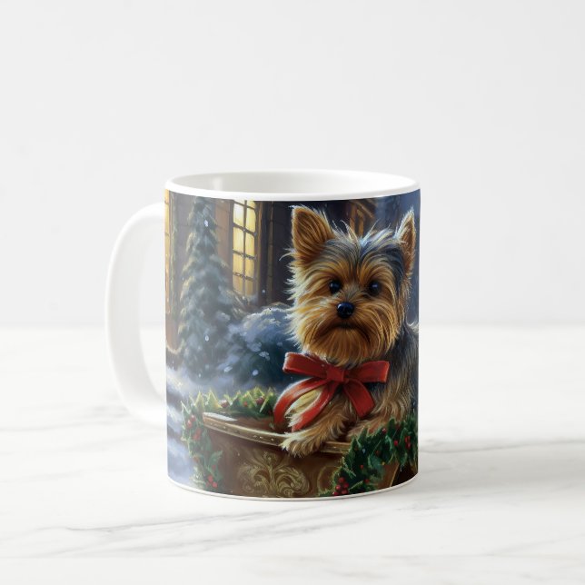 Mug Saison de Noël du Yorkshire Terrier (Devant gauche)