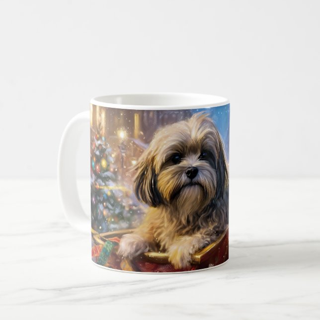 Mug Saison Festive de Noël de Lhasa Apso (Devant gauche)