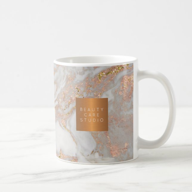 Mug Salon de beauté nom cuivre rose or marbre monogram (Droite)