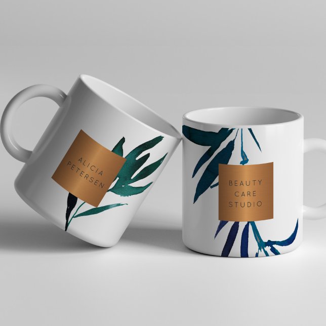 Mug Salon de beauté nom glam cuivre aquarelle feuillag (Créateur téléchargé)