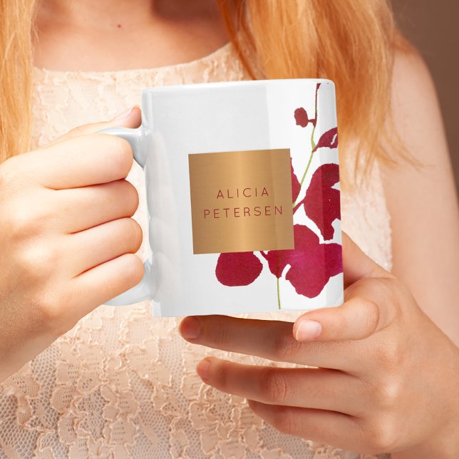 Mug Salon de beauté nom glam cuivre aquarelle fleurit (Créateur téléchargé)