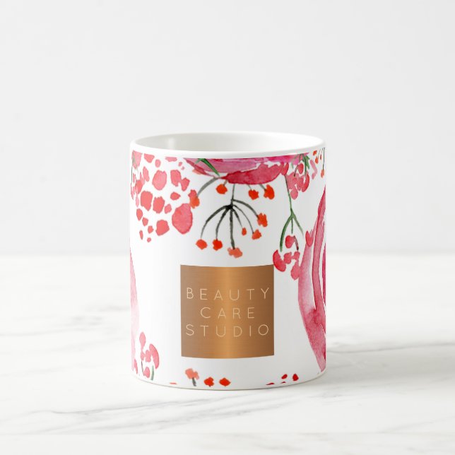 Mug Salon de beauté nom or cuivre aquarelle fleurie (Centre)