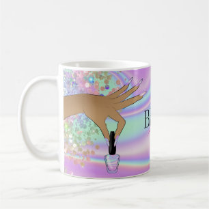 Mug salon holographique ongle femme main nails technic