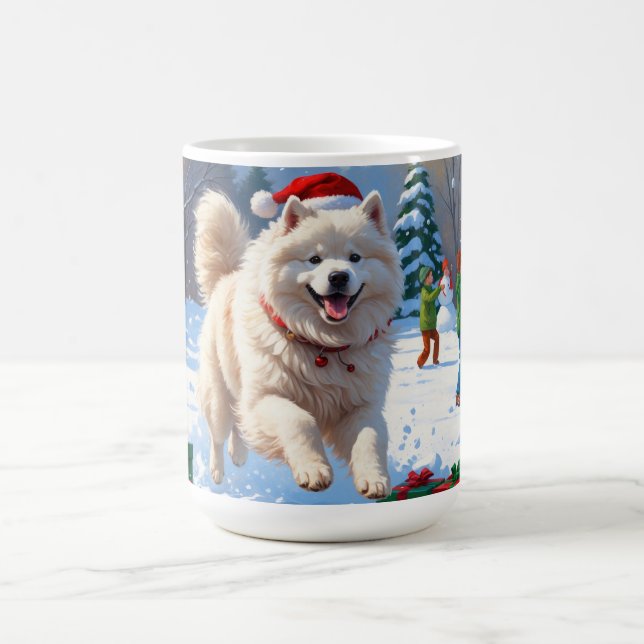 Mug Samoyed Running en neige avec Casquette de Noël (Centre)