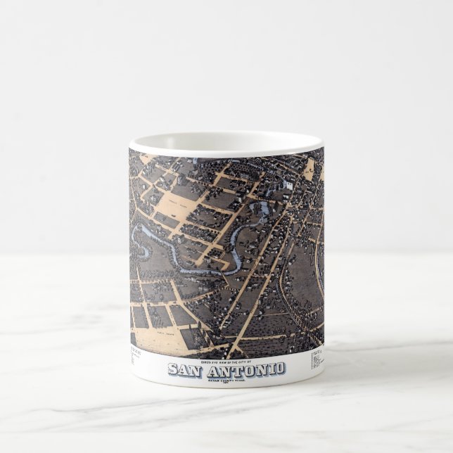 Mug San Antonio, Texas, Antique Aerial City Map, 1873 (Centre)