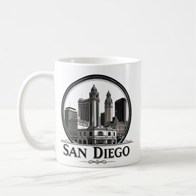 Mug San Diego California Skyline Art moderne Cityscape (Gauche)