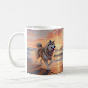 Mug Sandy Paws Malamute Alaskan Chien sur la Plage au