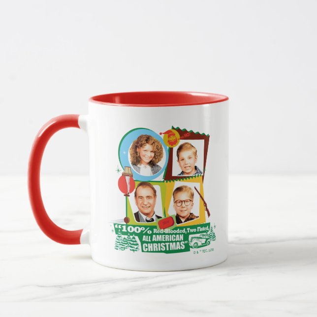 Mug Sanglé Rouge, Deux Fêtes, Tous Noël Américain (Gauche)
