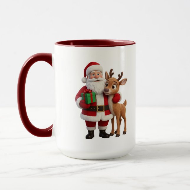 Mug Santa Claus and Rudolph Cartoon (Gauche)