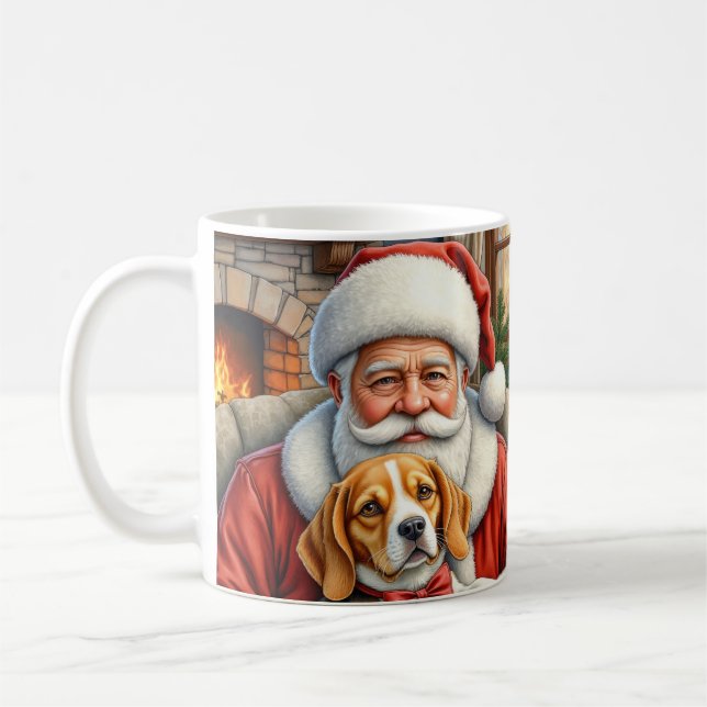 Mug Santa Claus Holding Beagle Christmas Art (Gauche)