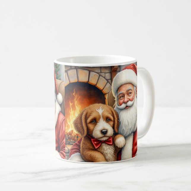 Mug Santa Claus Holding Bernedoodle Christmas Art (Devant droit)