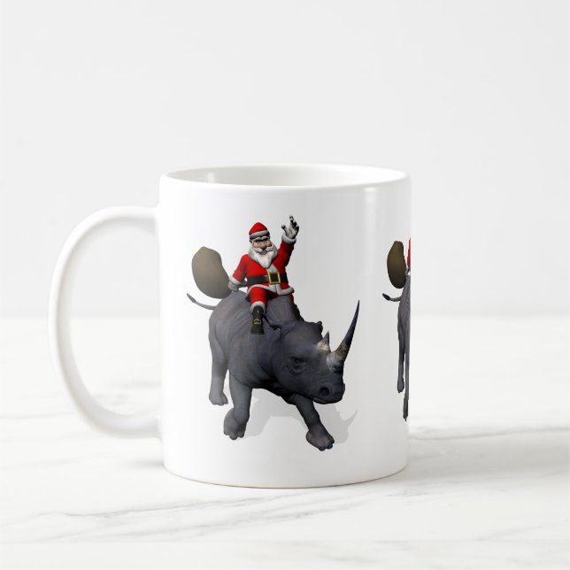 Mug Santa Claus Rides Rhino Rhinoceros (Gauche)