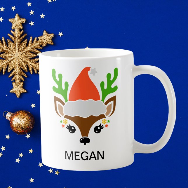 Mug Santa Hat Reindeer Face Holiday (Santa Hat Reindeer Face Holiday Coffee Mug
)