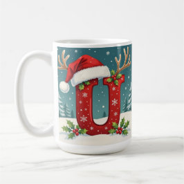 Mug Santa's hat Monogrogram initial U merry Christmas 