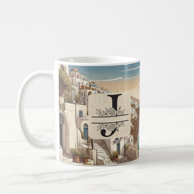 Mug Santorin Grèce Grèce île grecque monogramme Voyage (Gauche)