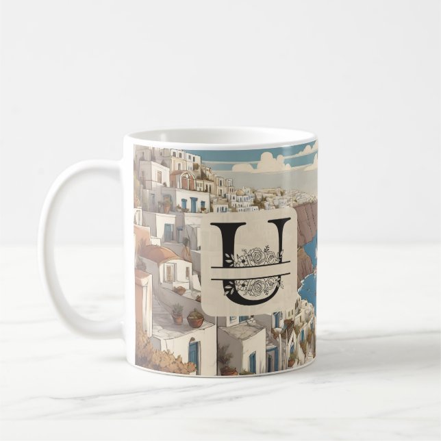 Mug Santorin Grèce Grèce île grecque monogramme Voyage (Gauche)